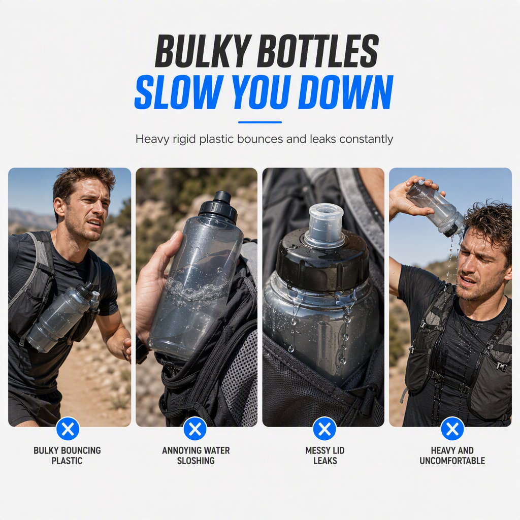 TPU Collapsible Soft Flask Foldable Sports Water Bottle for Trail Running Hydration 250ml and 500ml