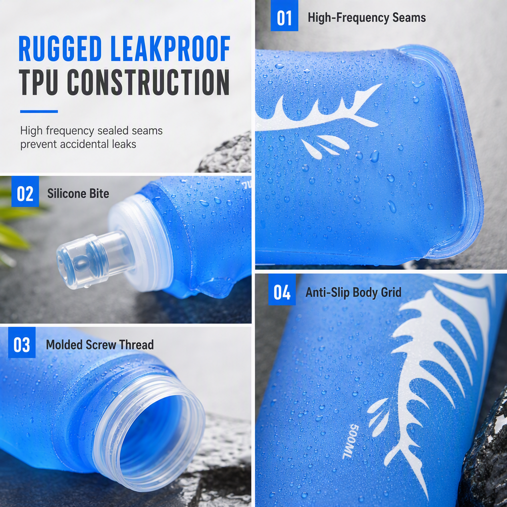 TPU Collapsible Soft Flask Foldable Sports Water Bottle for Trail Running Hydration 250ml and 500ml