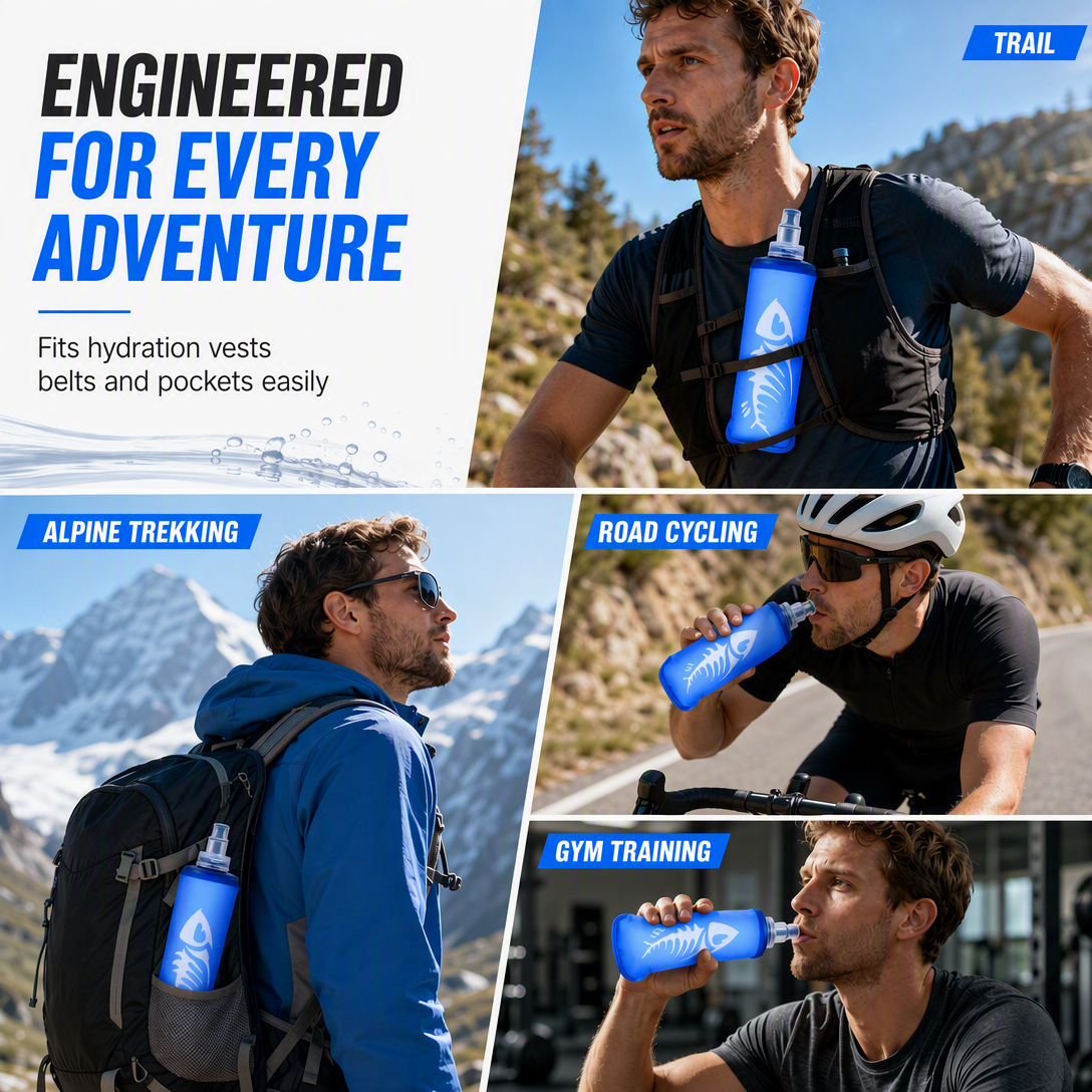 TPU Collapsible Soft Flask Foldable Sports Water Bottle for Trail Running Hydration 250ml and 500ml