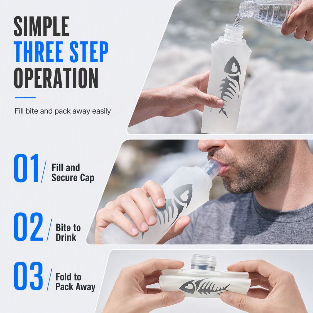 TPU Collapsible Soft Flask Foldable Sports Water Bottle for Trail Running Hydration 250ml and 500ml