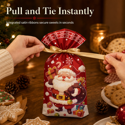 Christmas Drawstring Gift Bags with Ribbon