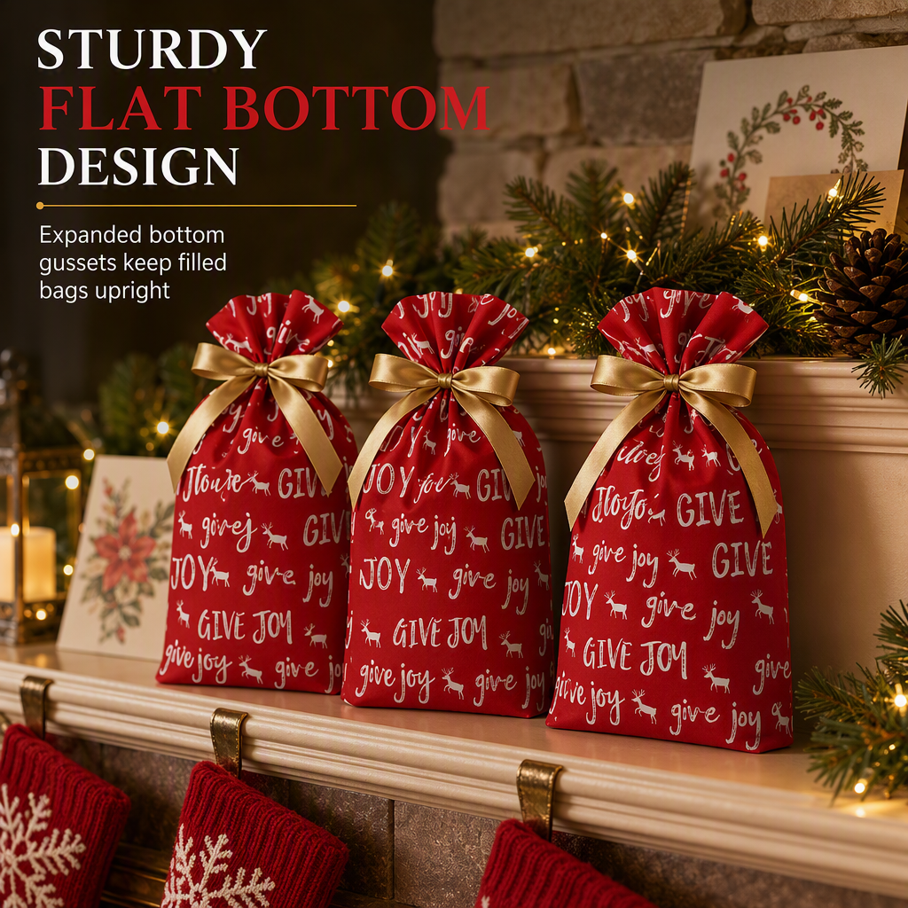 Christmas Drawstring Gift Bags with Ribbon