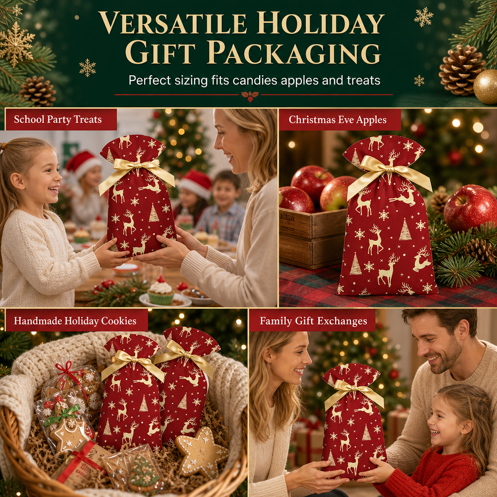 Christmas Drawstring Gift Bags with Ribbon