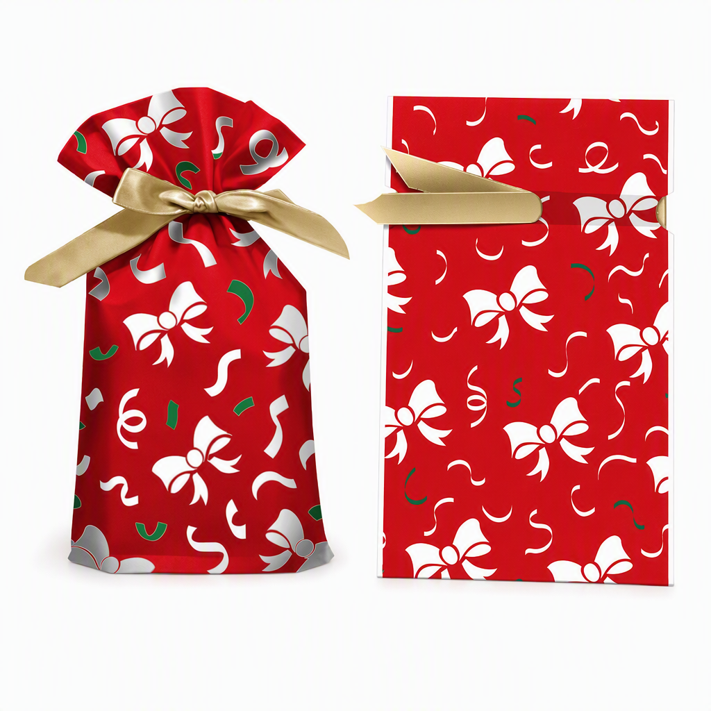 Christmas Drawstring Gift Bags with Ribbon