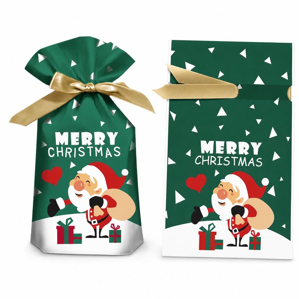 Christmas Drawstring Gift Bags with Ribbon