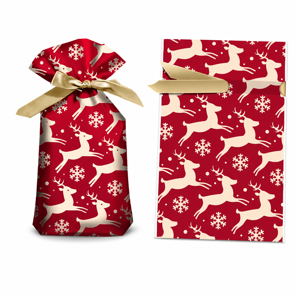 Christmas Drawstring Gift Bags with Ribbon