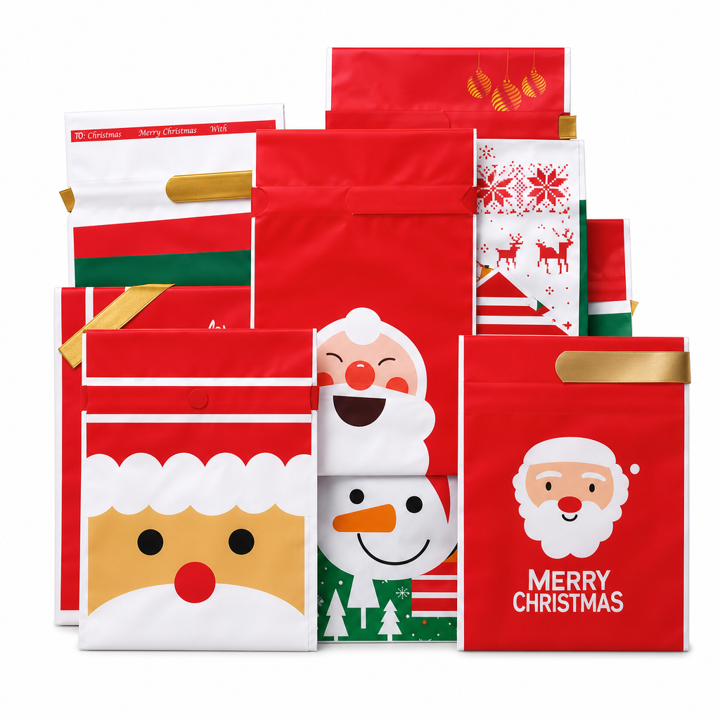 Christmas Drawstring Gift Bags with Ribbon