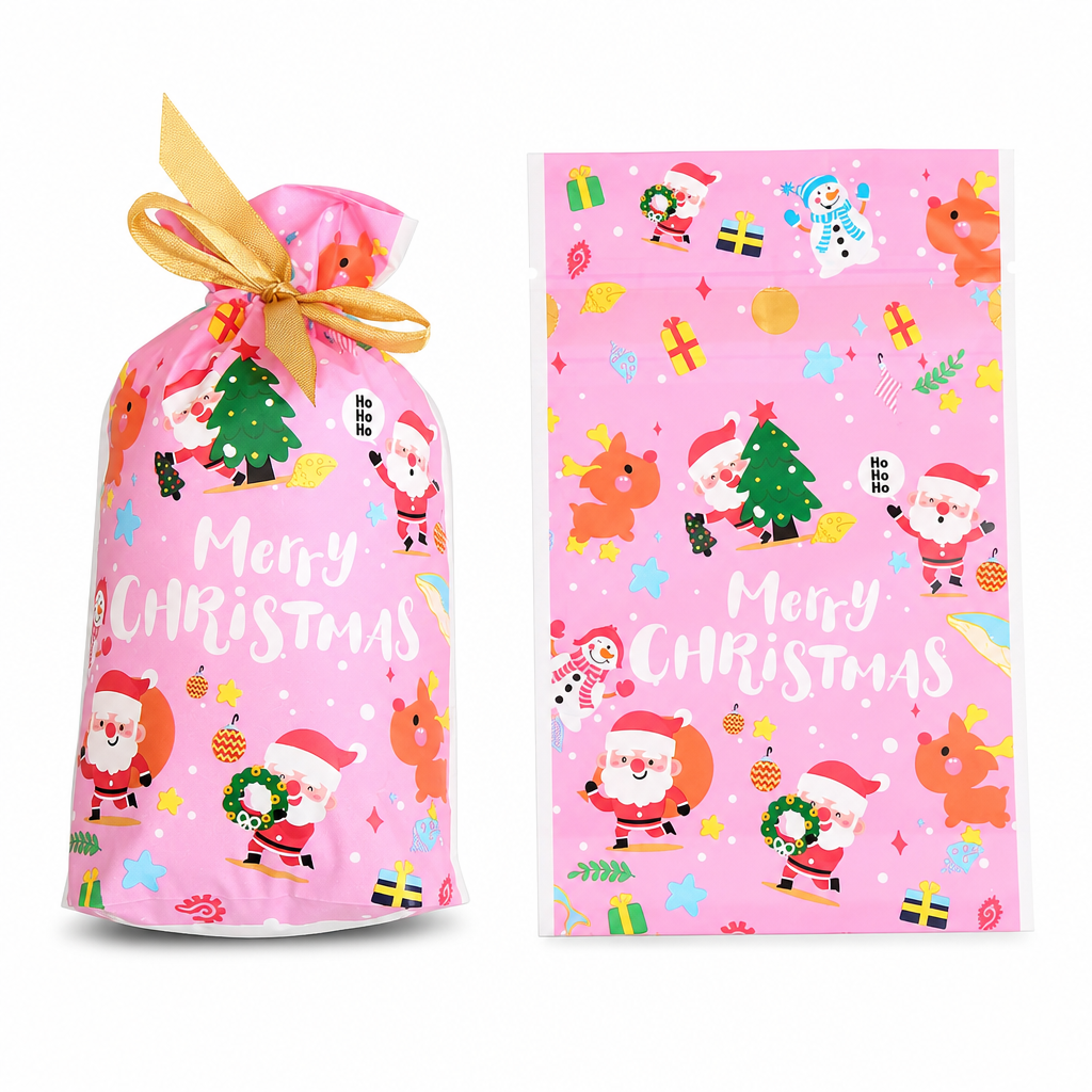 Christmas Drawstring Gift Bags with Ribbon