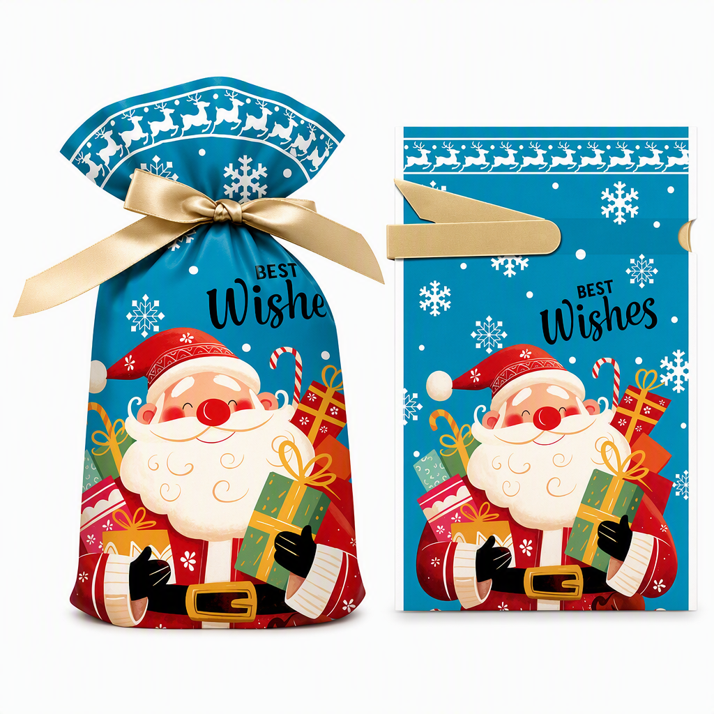 Christmas Drawstring Gift Bags with Ribbon