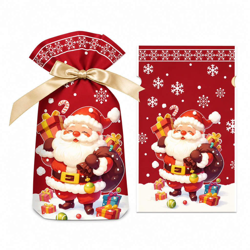 Christmas Drawstring Gift Bags with Ribbon