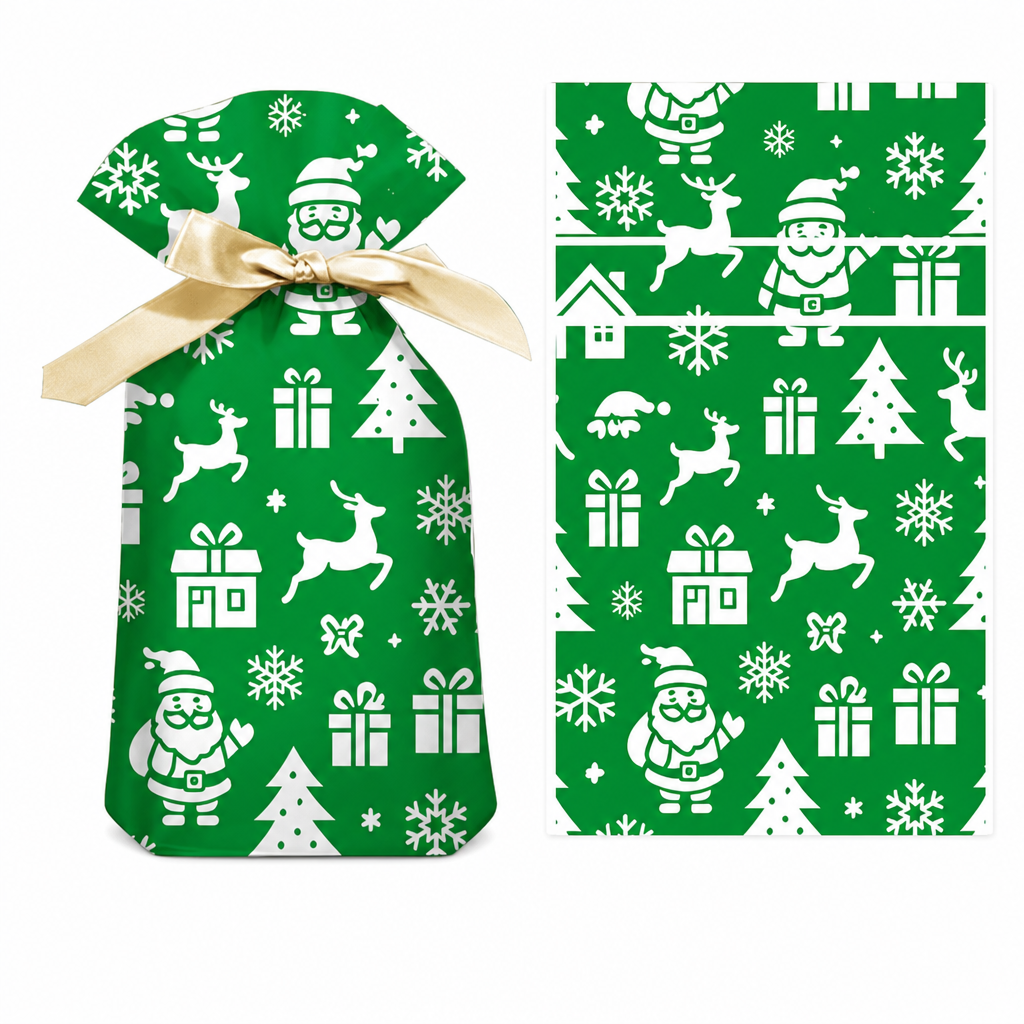 Christmas Drawstring Gift Bags with Ribbon