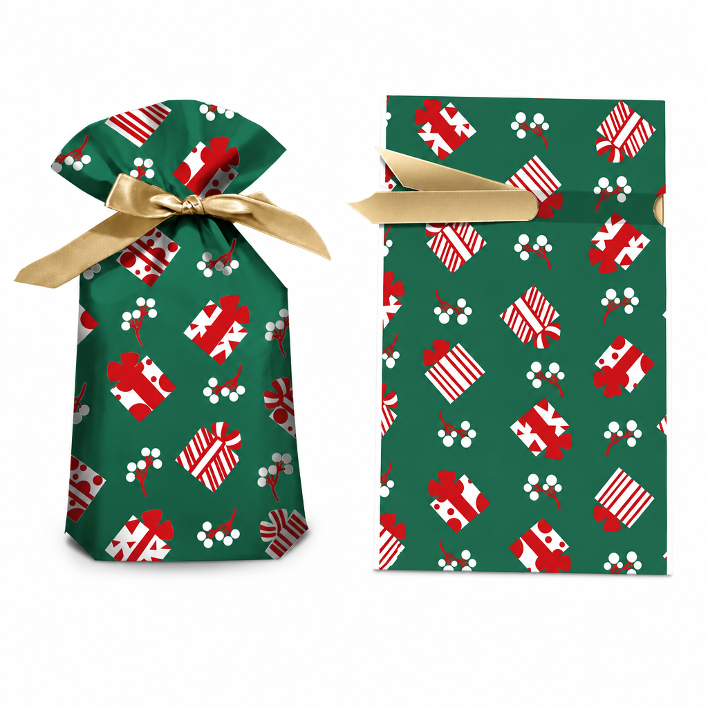 Christmas Drawstring Gift Bags with Ribbon