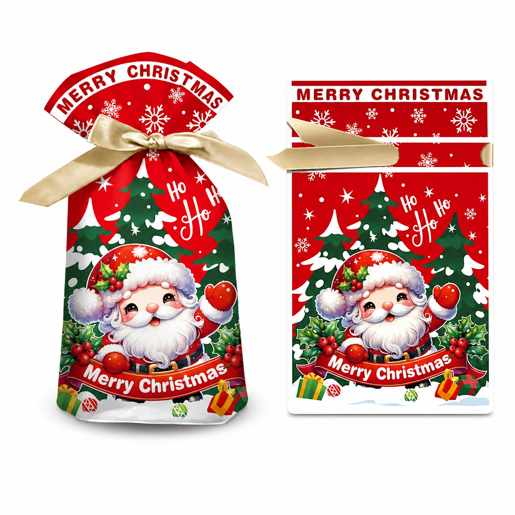 Christmas Drawstring Gift Bags with Ribbon