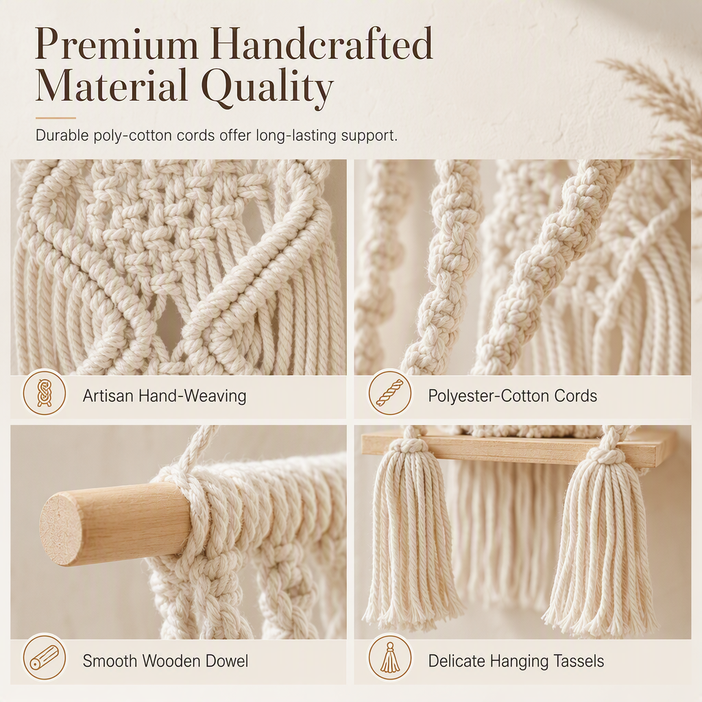 🎁2026 New Arrivals 50% OFF💥Bohemian Hand Woven Macrame Wall Hanging Floating Shelf for Books and Plants Living Room Decor