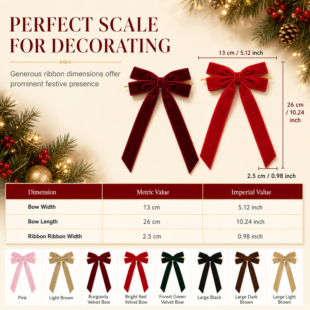 Large Velvet Christmas Bows for Christmas Tree and Holiday Party Decoration