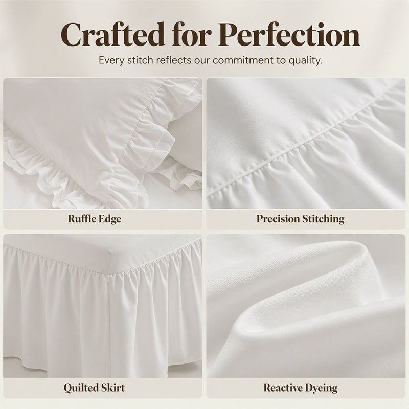 Simple Solid Color 4-Piece Bedding Set with Ruffled Borders