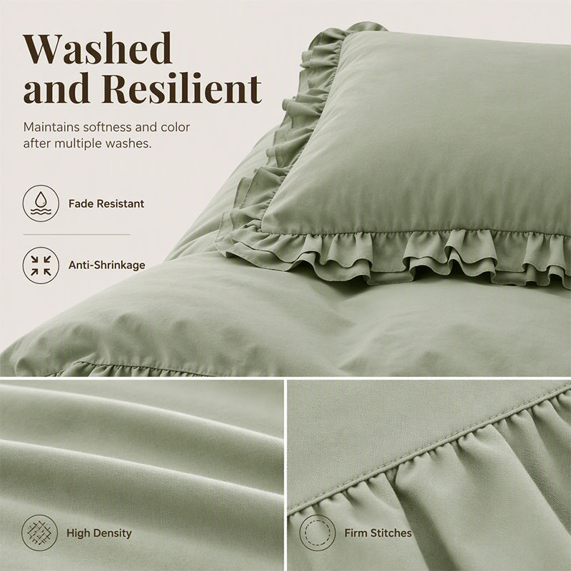 Simple Solid Color 4-Piece Bedding Set with Ruffled Borders