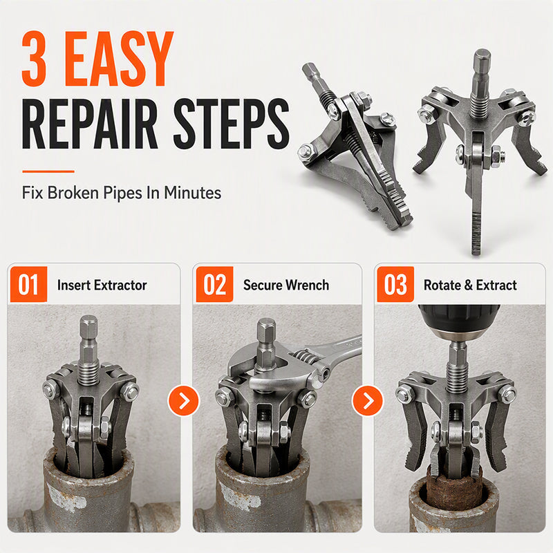 🔧 Broken Pipe Extractor: Multi-Jaw Grip, Dual-Mode, Alloy Steel, for Rusted & Snapped Pipes
