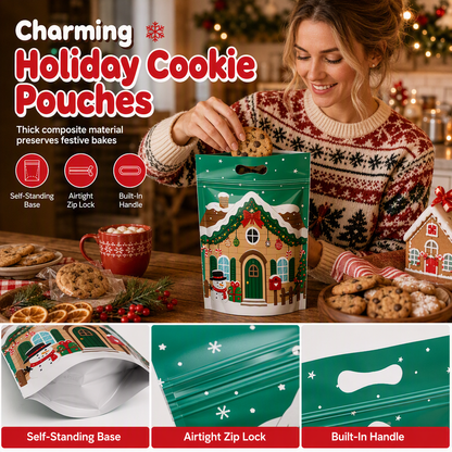50 Pack Christmas Candy Bags Cartoon Stand Up Zipper Pouches for Snowflake Crisp Cookie and Baking Food Packaging