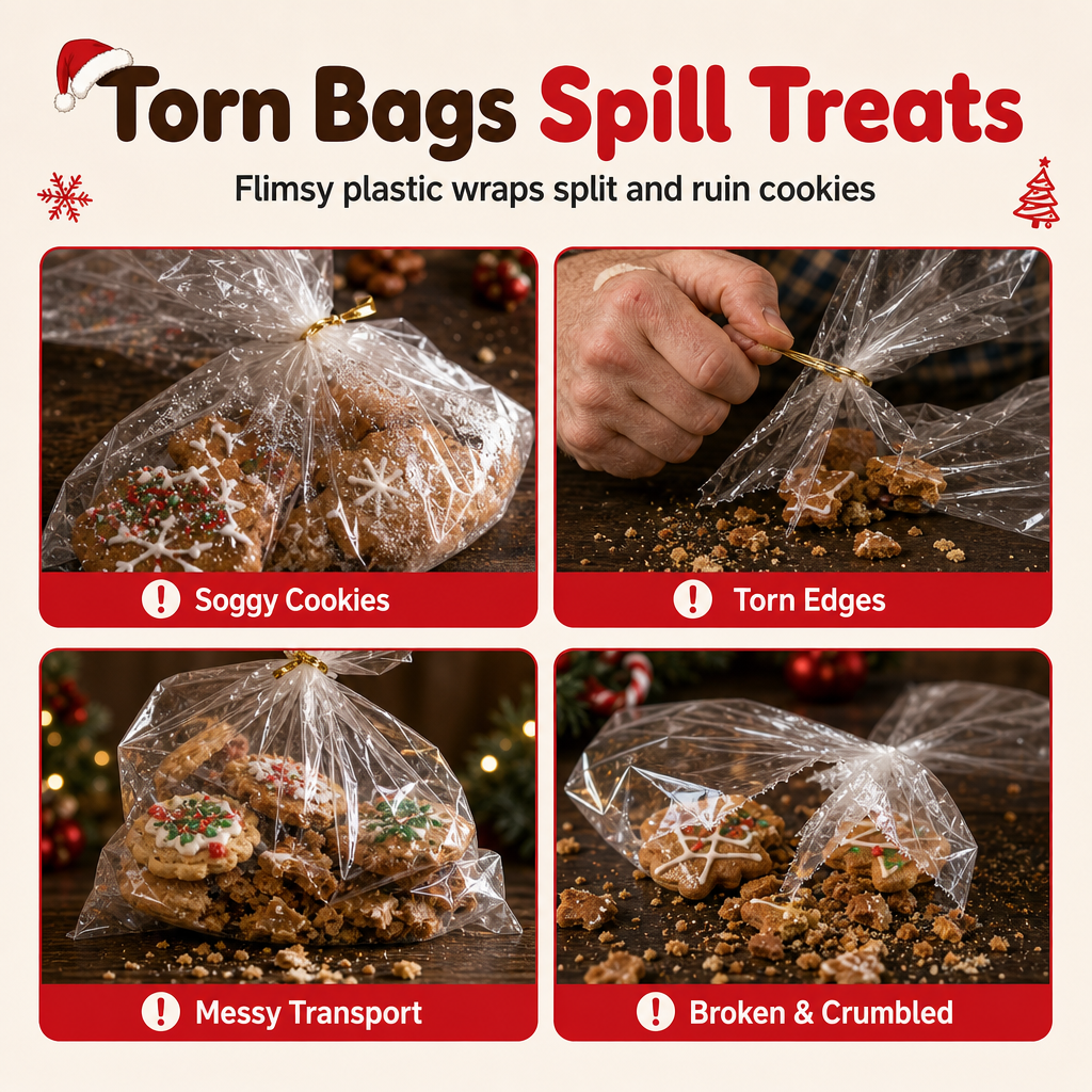 50 Pack Christmas Candy Bags Cartoon Stand Up Zipper Pouches for Snowflake Crisp Cookie and Baking Food Packaging