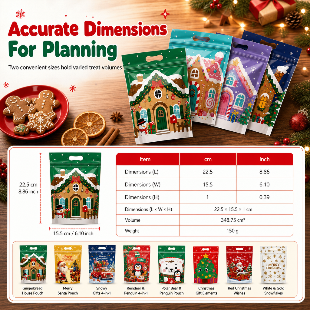 50 Pack Christmas Candy Bags Cartoon Stand Up Zipper Pouches for Snowflake Crisp Cookie and Baking Food Packaging
