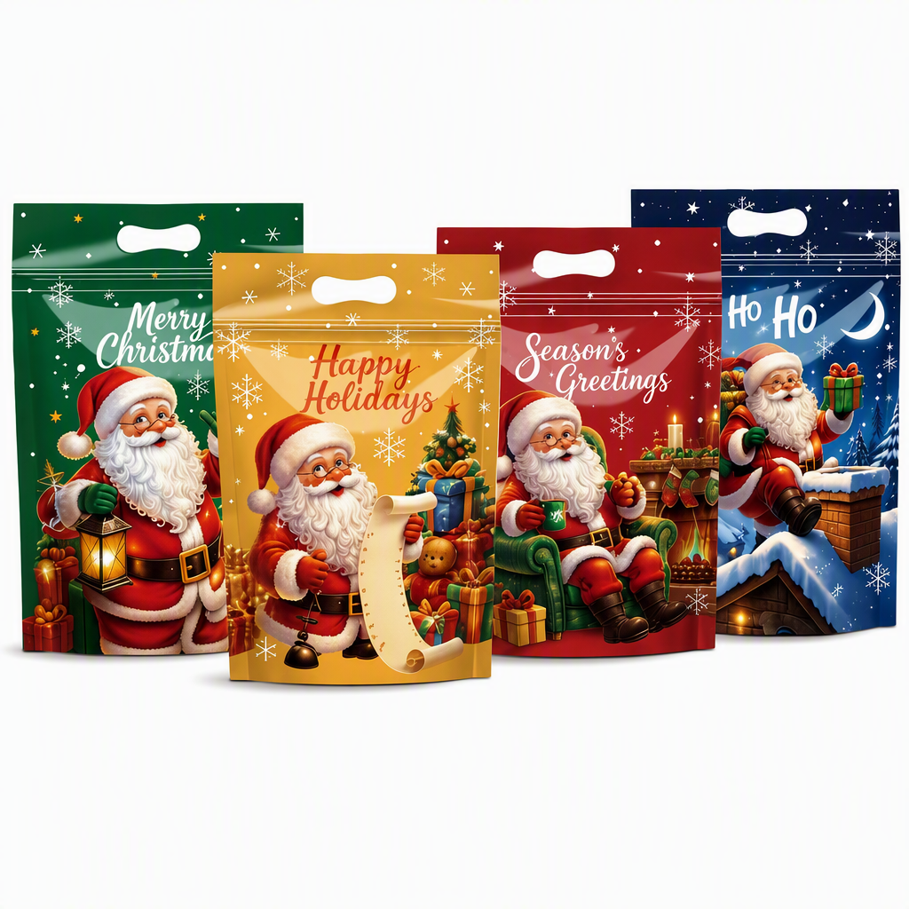 50 Pack Christmas Candy Bags Cartoon Stand Up Zipper Pouches for Snowflake Crisp Cookie and Baking Food Packaging