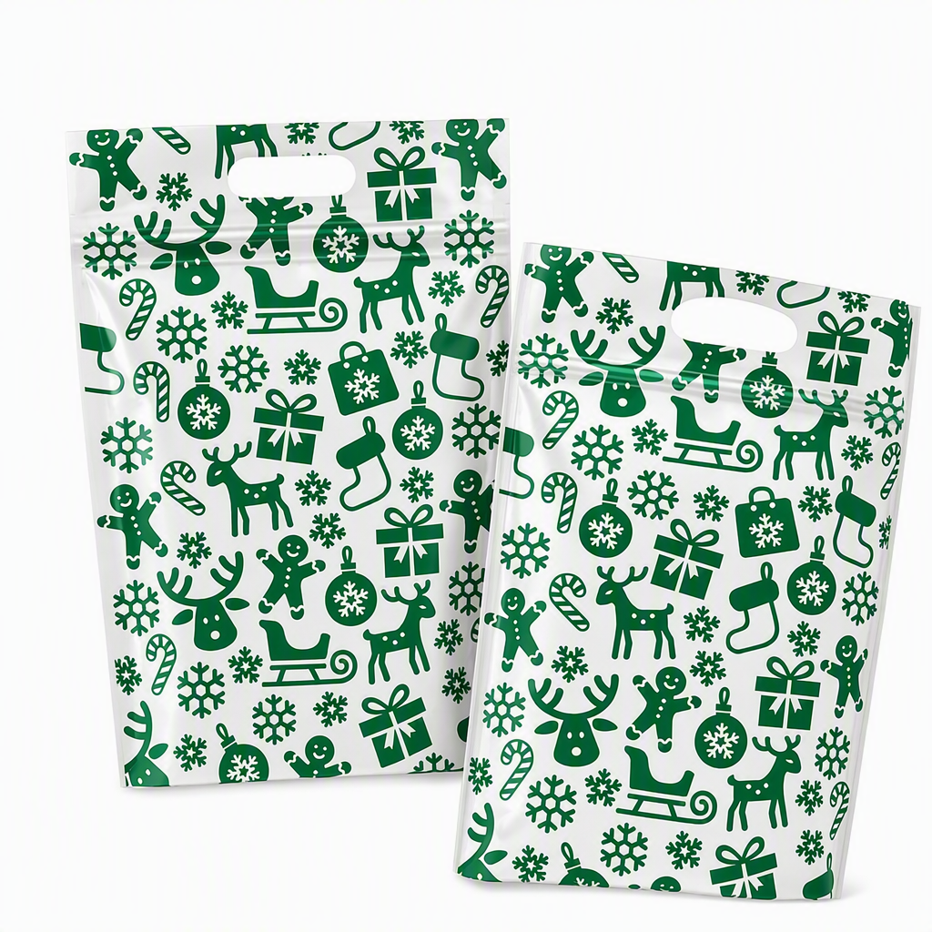 50 Pack Christmas Candy Bags Cartoon Stand Up Zipper Pouches for Snowflake Crisp Cookie and Baking Food Packaging