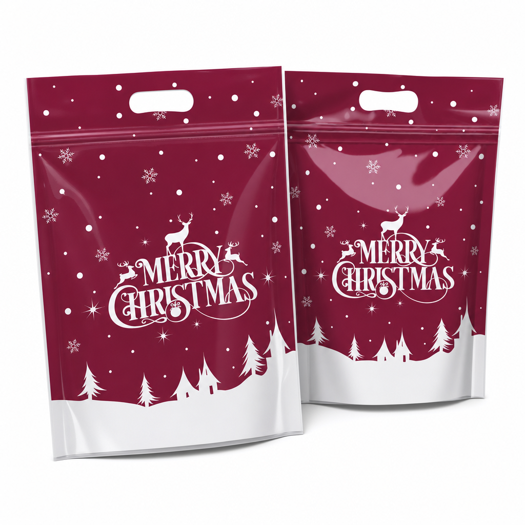50 Pack Christmas Candy Bags Cartoon Stand Up Zipper Pouches for Snowflake Crisp Cookie and Baking Food Packaging