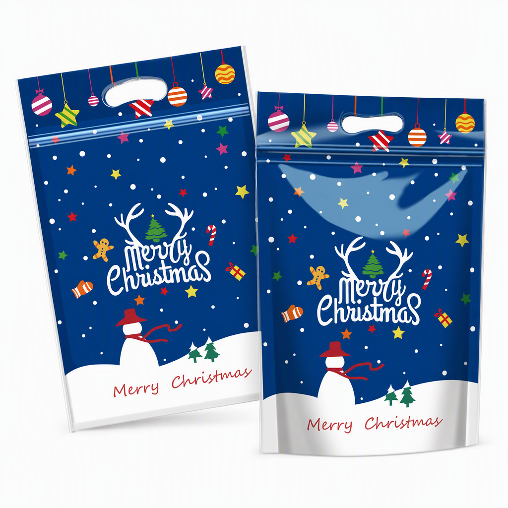 50 Pack Christmas Candy Bags Cartoon Stand Up Zipper Pouches for Snowflake Crisp Cookie and Baking Food Packaging