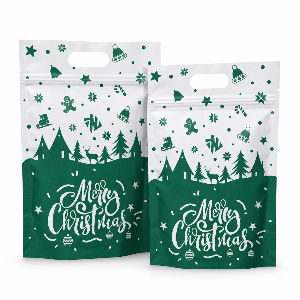 50 Pack Christmas Candy Bags Cartoon Stand Up Zipper Pouches for Snowflake Crisp Cookie and Baking Food Packaging