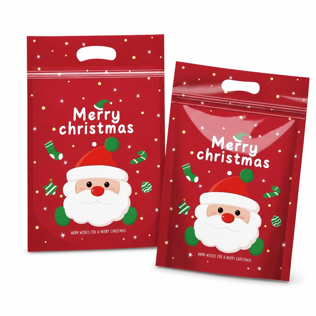 50 Pack Christmas Candy Bags Cartoon Stand Up Zipper Pouches for Snowflake Crisp Cookie and Baking Food Packaging