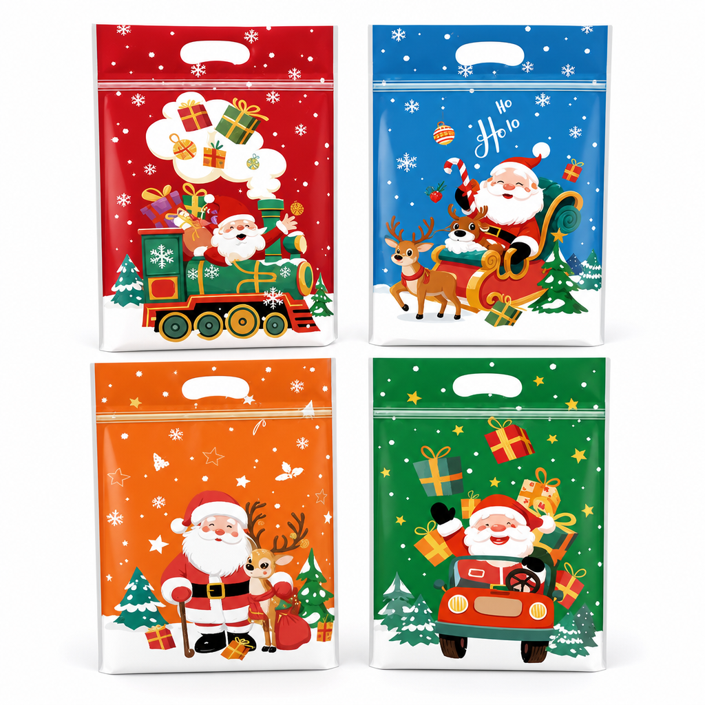 50 Pack Christmas Candy Bags Cartoon Stand Up Zipper Pouches for Snowflake Crisp Cookie and Baking Food Packaging