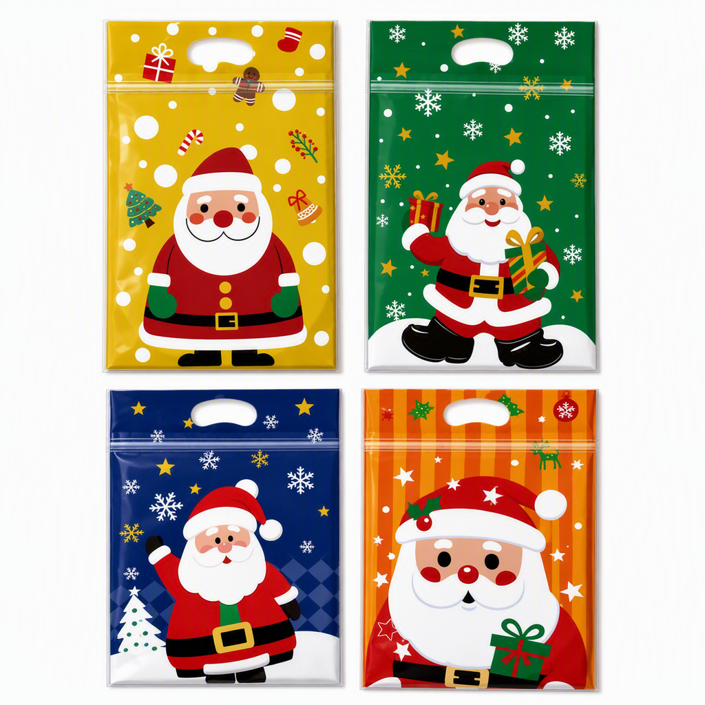 50 Pack Christmas Candy Bags Cartoon Stand Up Zipper Pouches for Snowflake Crisp Cookie and Baking Food Packaging