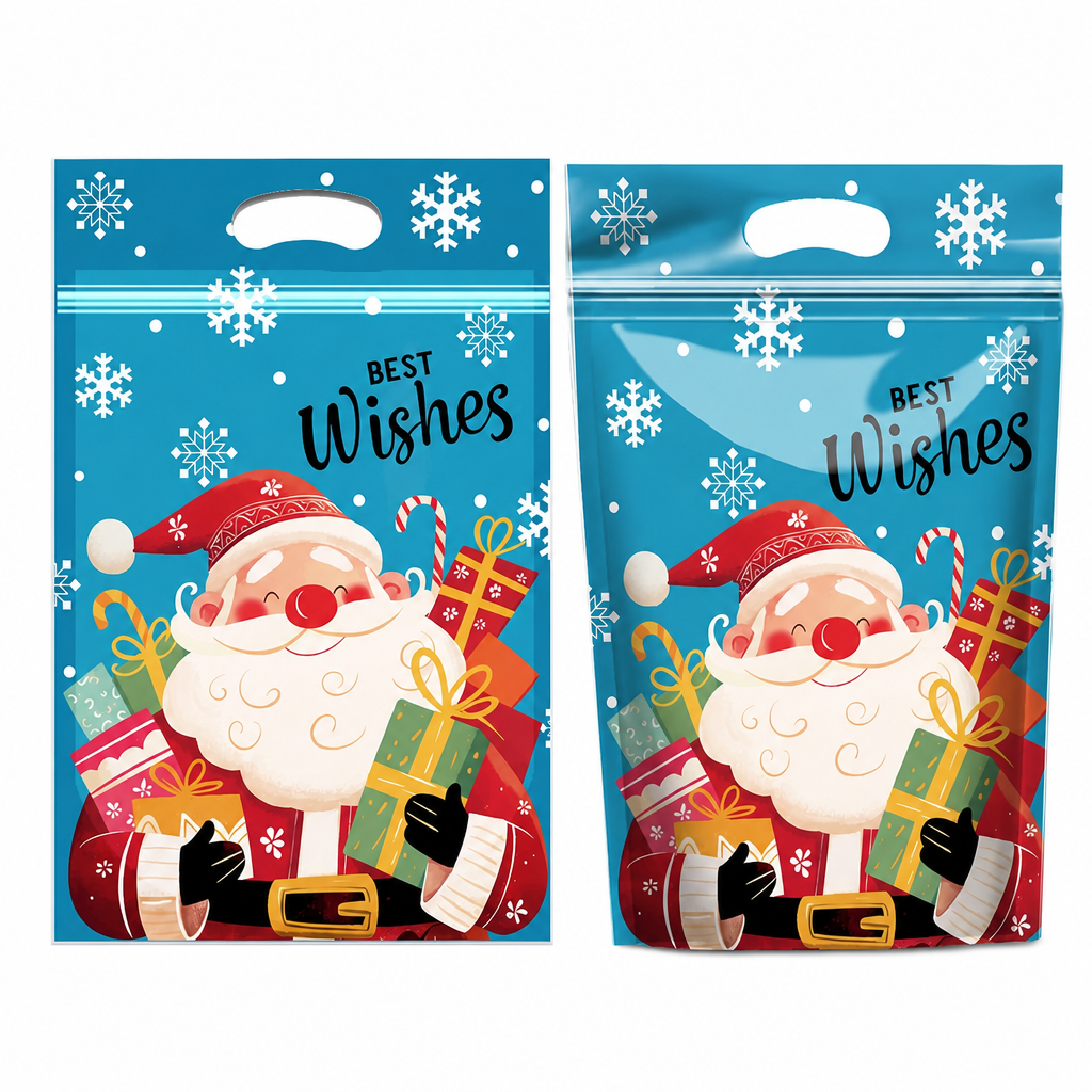 50 Pack Christmas Candy Bags Cartoon Stand Up Zipper Pouches for Snowflake Crisp Cookie and Baking Food Packaging