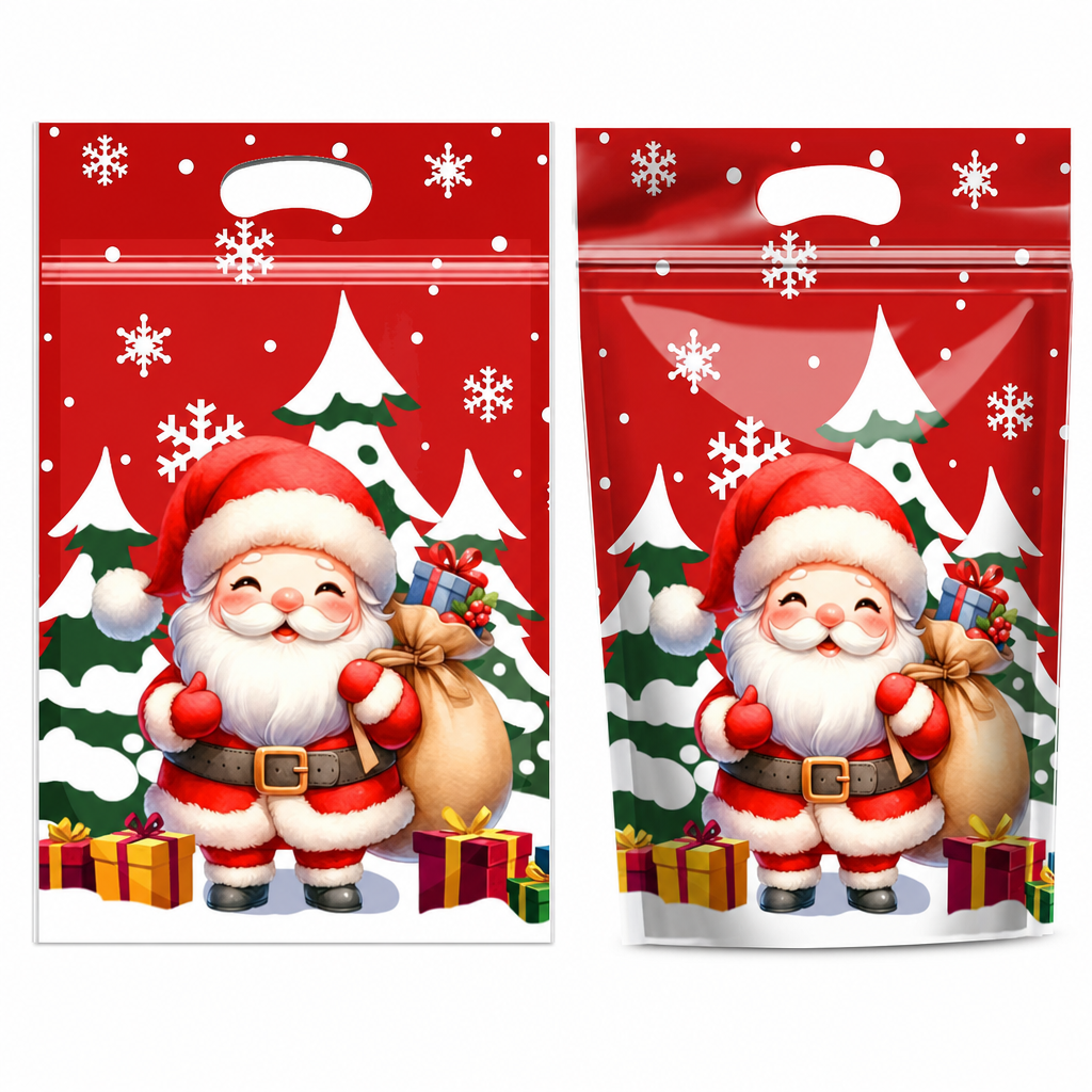 50 Pack Christmas Candy Bags Cartoon Stand Up Zipper Pouches for Snowflake Crisp Cookie and Baking Food Packaging