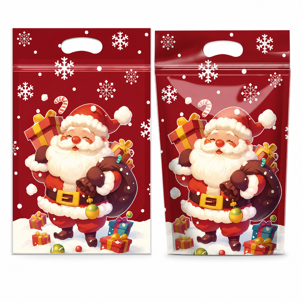 50 Pack Christmas Candy Bags Cartoon Stand Up Zipper Pouches for Snowflake Crisp Cookie and Baking Food Packaging