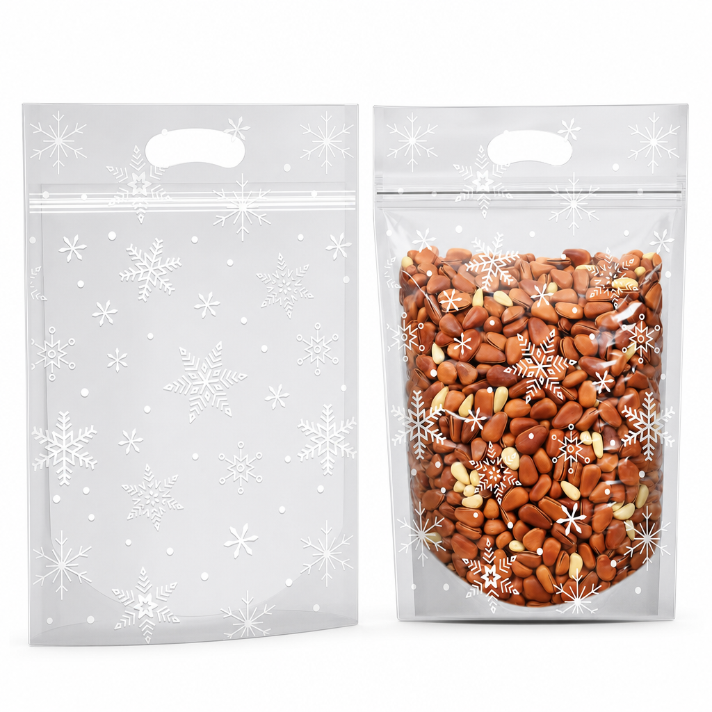 50 Pack Christmas Candy Bags Cartoon Stand Up Zipper Pouches for Snowflake Crisp Cookie and Baking Food Packaging