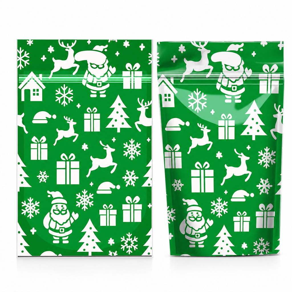 50 Pack Christmas Candy Bags Cartoon Stand Up Zipper Pouches for Snowflake Crisp Cookie and Baking Food Packaging