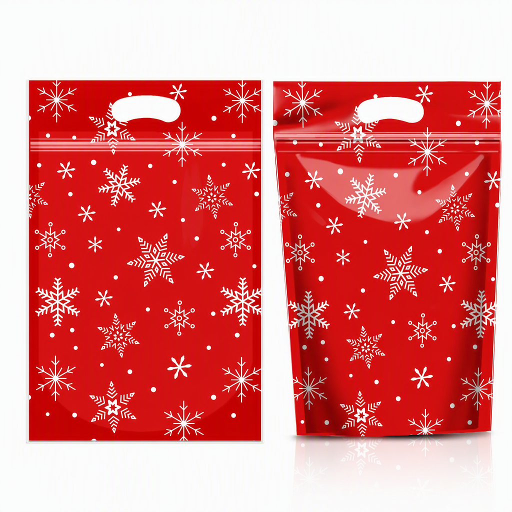 50 Pack Christmas Candy Bags Cartoon Stand Up Zipper Pouches for Snowflake Crisp Cookie and Baking Food Packaging