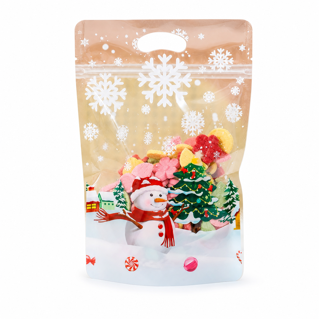 50 Pack Christmas Candy Bags Cartoon Stand Up Zipper Pouches for Snowflake Crisp Cookie and Baking Food Packaging