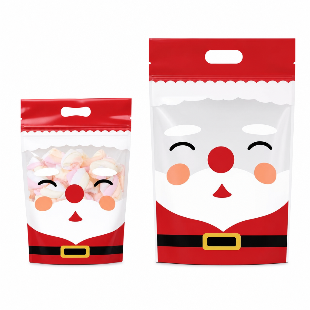 50 Pack Christmas Candy Bags Cartoon Stand Up Zipper Pouches for Snowflake Crisp Cookie and Baking Food Packaging