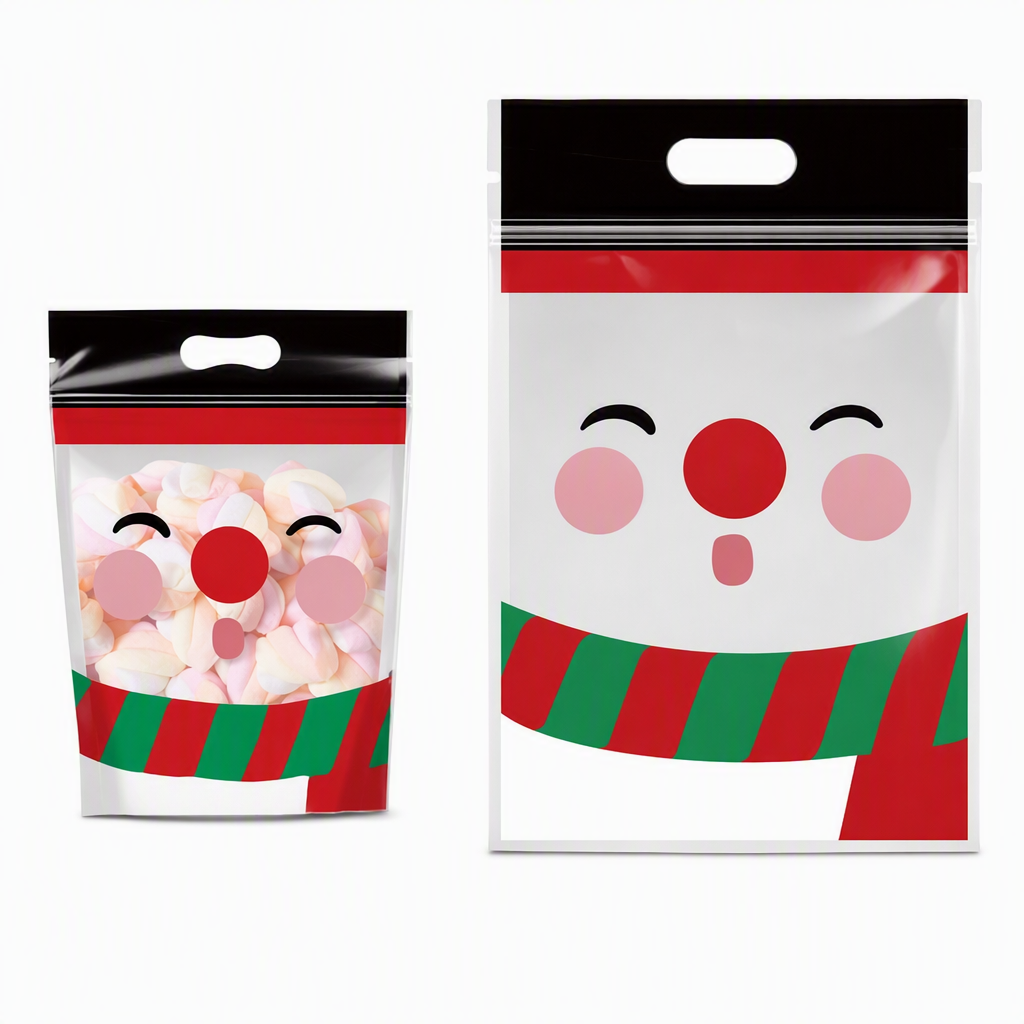 50 Pack Christmas Candy Bags Cartoon Stand Up Zipper Pouches for Snowflake Crisp Cookie and Baking Food Packaging
