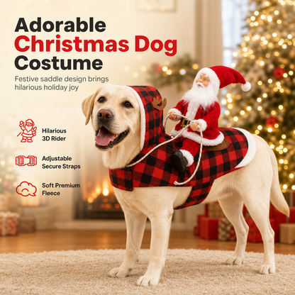 Red Pet Dog Christmas Costume Santa Claus Riding Outfit with Adjustable Chest Strap