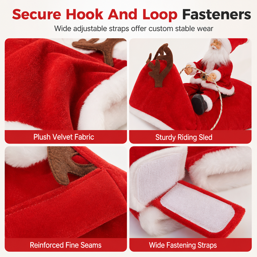 Red Pet Dog Christmas Costume Santa Claus Riding Outfit with Adjustable Chest Strap