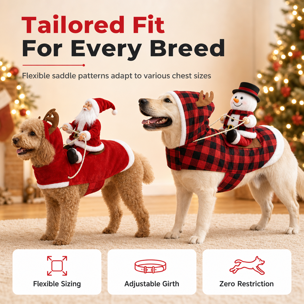 Red Pet Dog Christmas Costume Santa Claus Riding Outfit with Adjustable Chest Strap