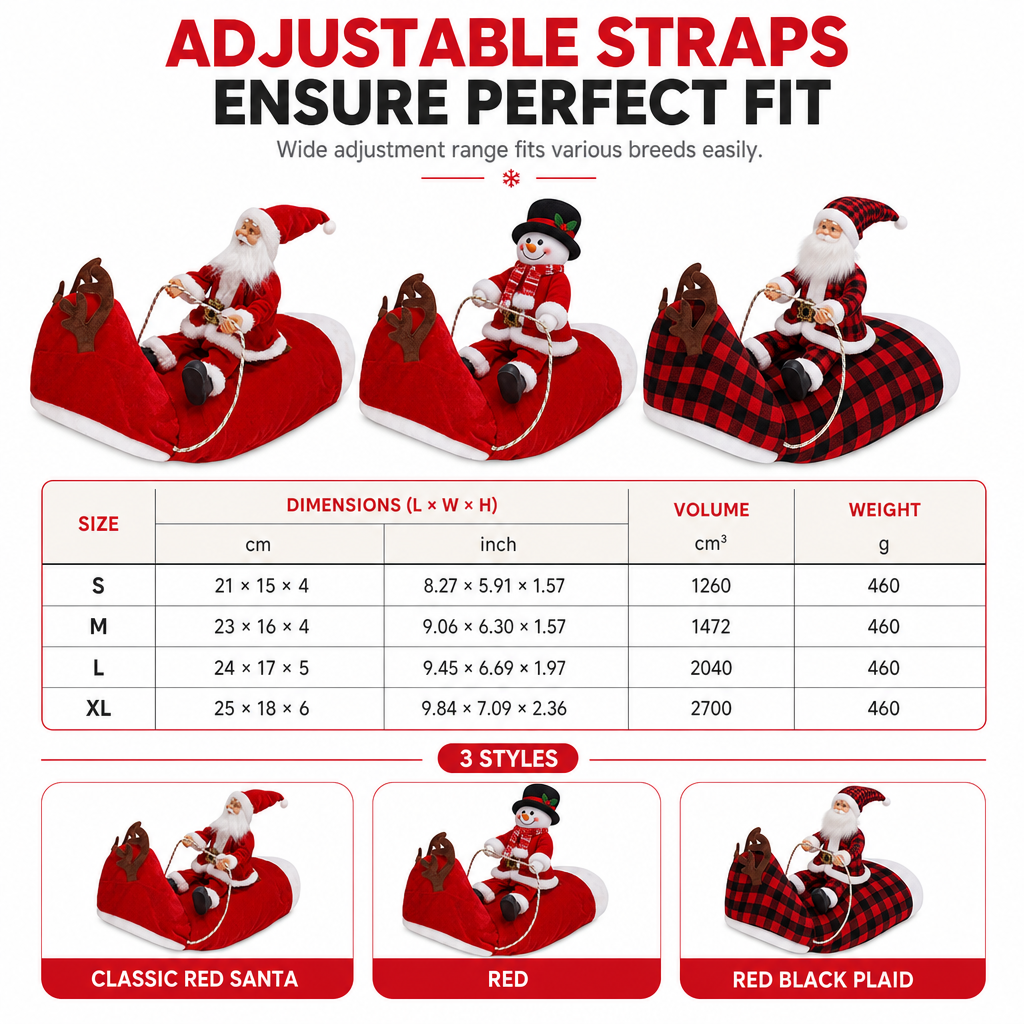 Red Pet Dog Christmas Costume Santa Claus Riding Outfit with Adjustable Chest Strap
