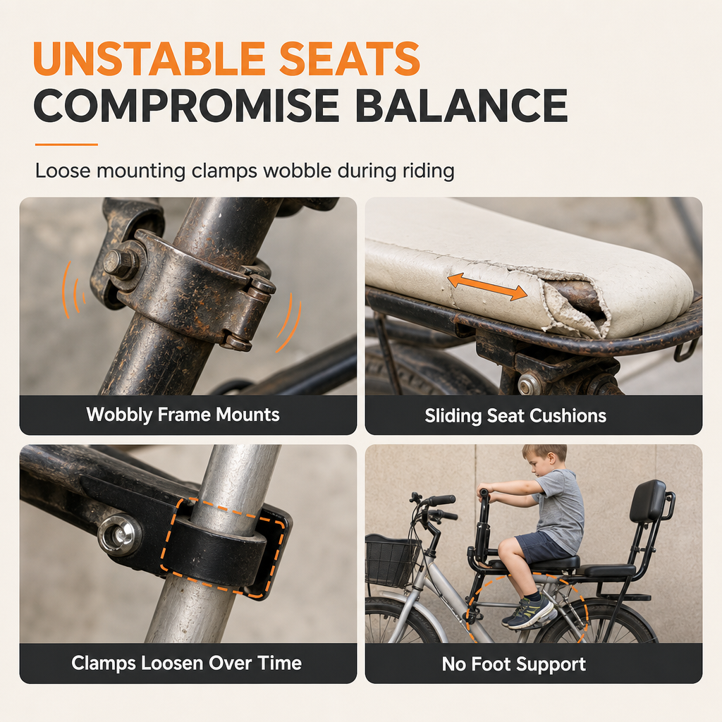 🚴 Parent-Child Bike Seat: Carbon Steel Frame, Enclosed Guardrail, Cushion