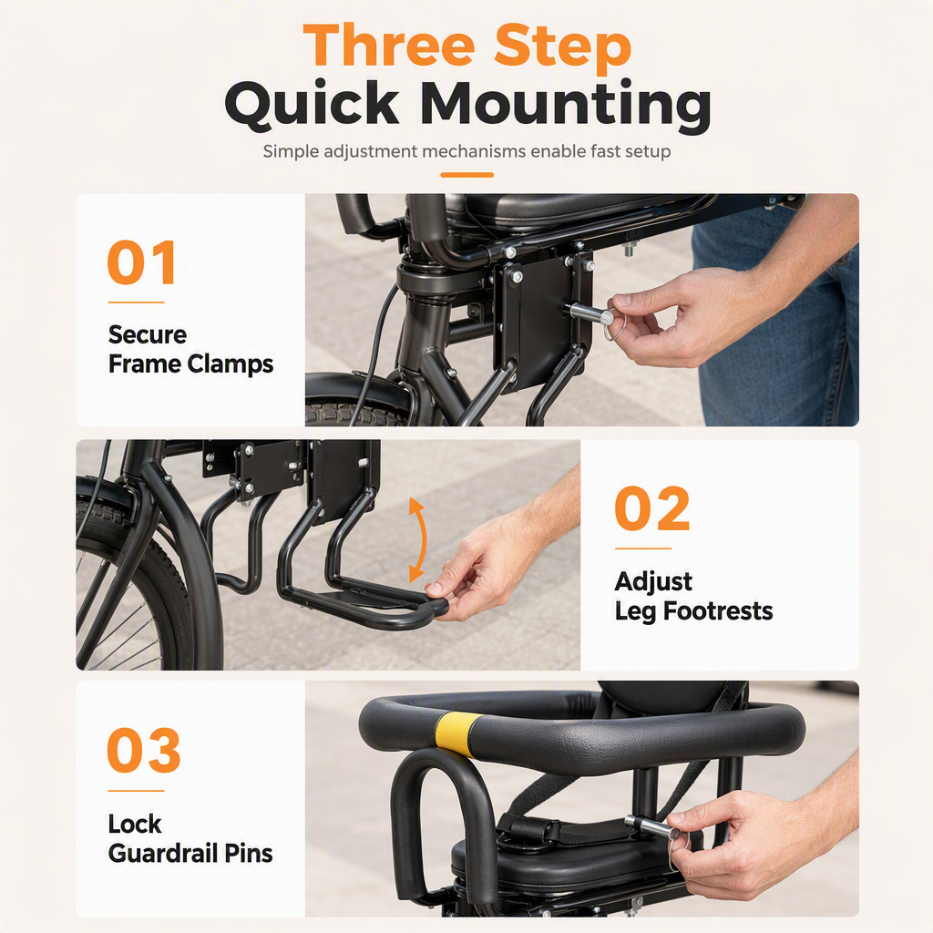🚴 Parent-Child Bike Seat: Carbon Steel Frame, Enclosed Guardrail, Cushion