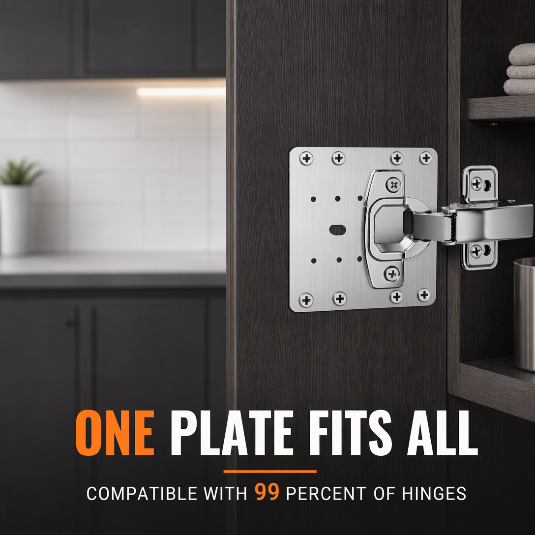 Universal Stainless Steel Cabinet Hinge Repair Plate Kit with Screws for Furniture Cupboard Door