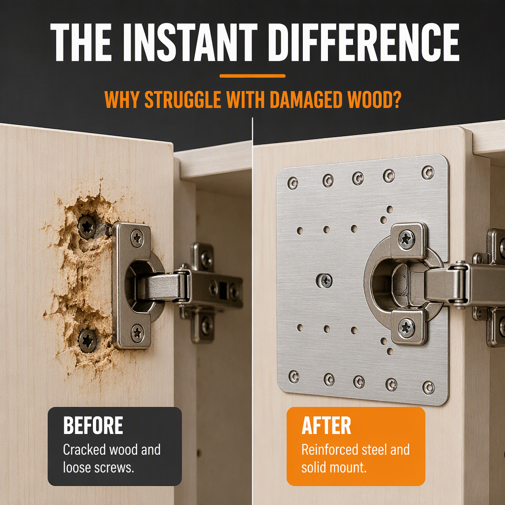 Universal Stainless Steel Cabinet Hinge Repair Plate Kit with Screws for Furniture Cupboard Door